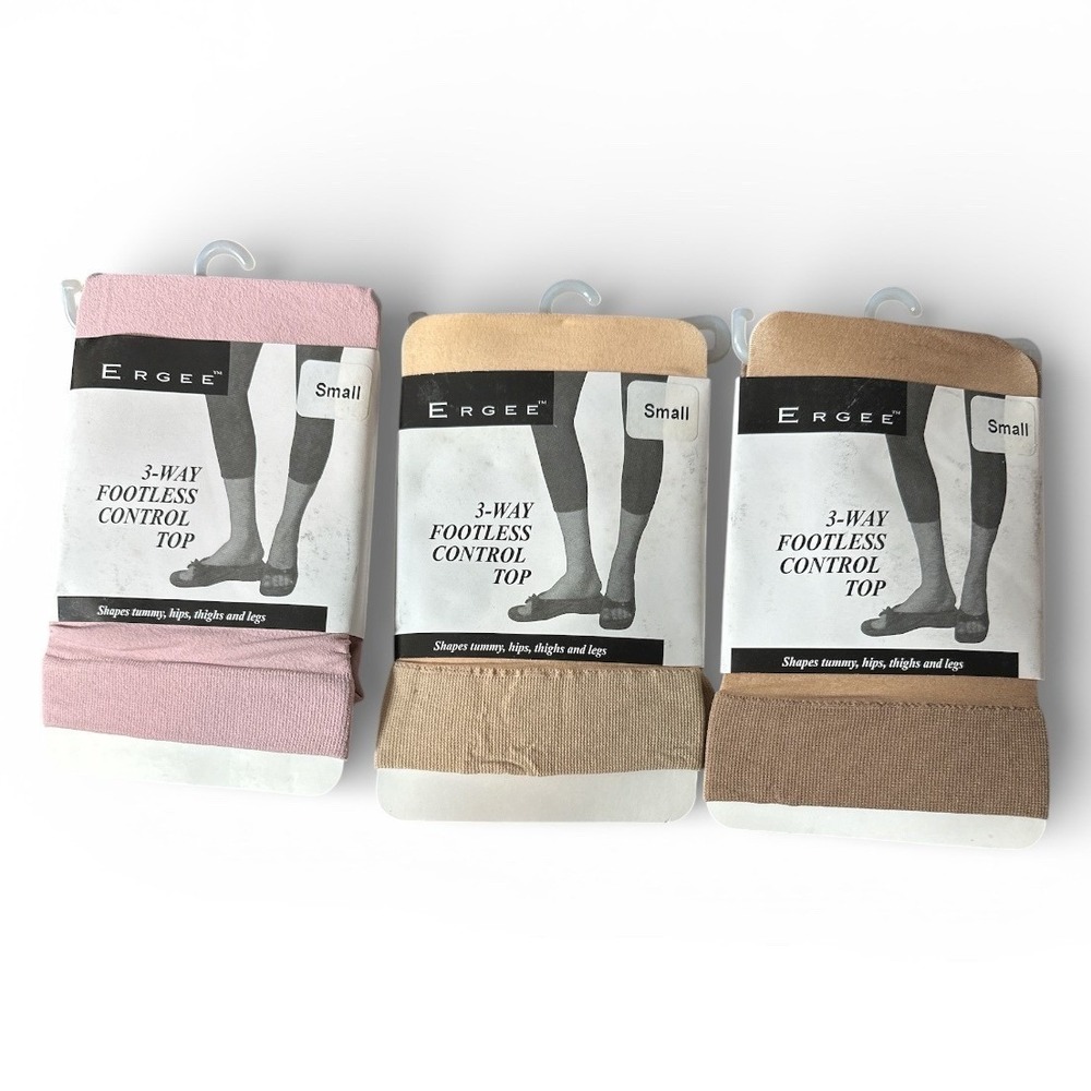 Vintage Ergee Footless Control Top Tights Women Small 3‎ Pack Pink Tan Nude NOS